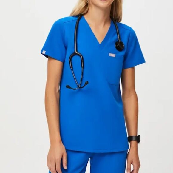 Figs V Neck Short Sleeve Medical Scrub Top in Size XXS in Blue - Picture 1 of 7